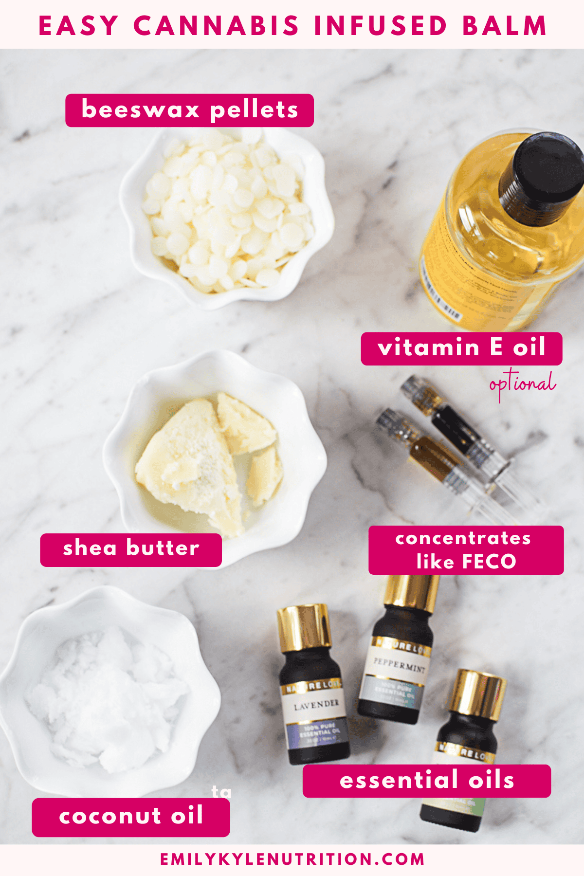 The ingredients needed to make a cannabis balm. 