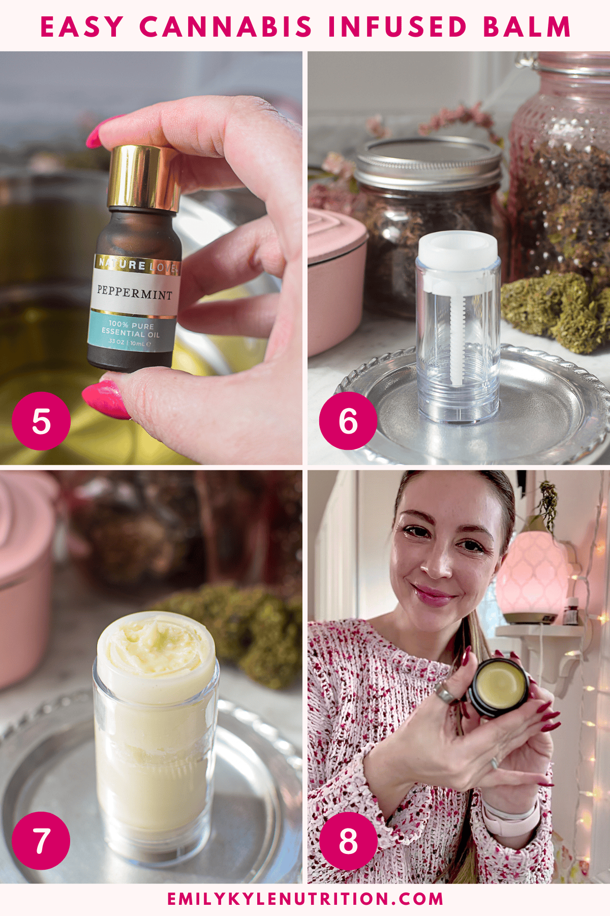 The step-by-step guide to making cannabis balm, 4 image collage.