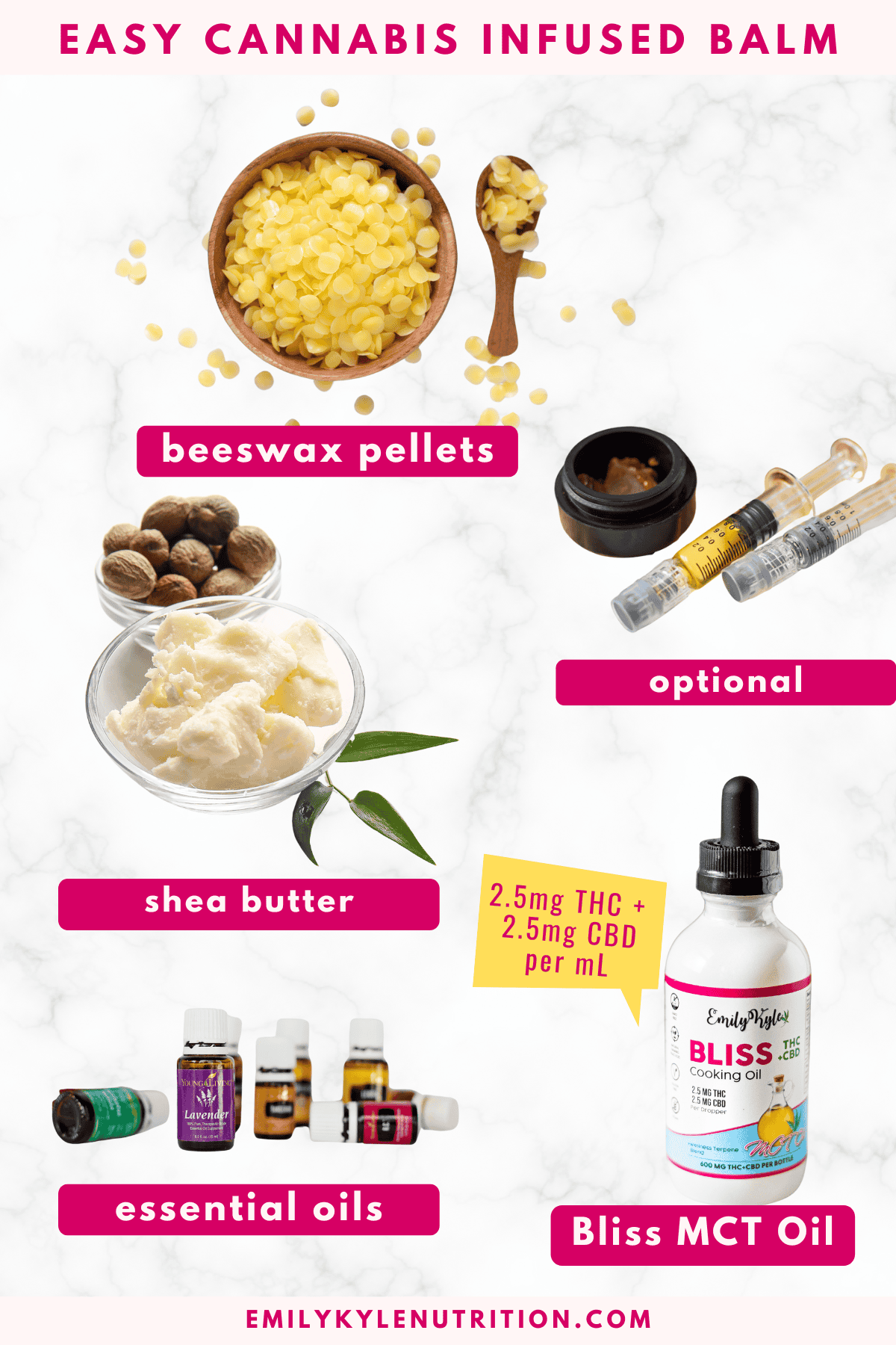 The ingredients needed to make a cannabis infused balm.