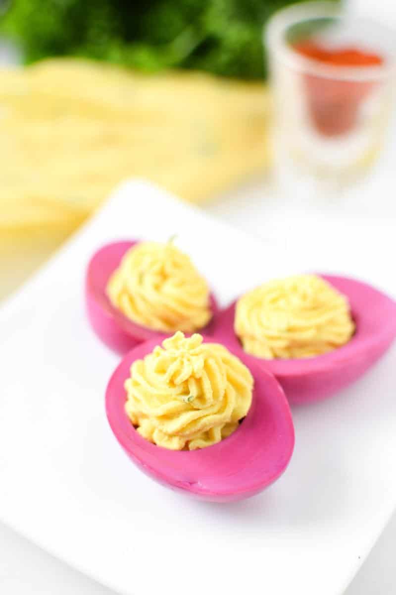 These beautiful Naturally Dyed Deviled Eggs are the perfect pretty appetizer for any holiday plus an excellent source of protein. Whether food dye allergies or intolerance are present in your family or not, everyone can benefit from making the switch to these all natural food dyes!
