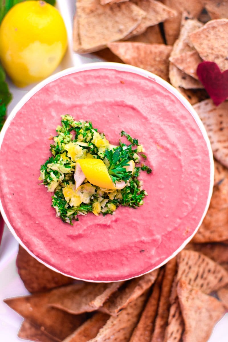 Pink Gremolata Hummus by Emily Kyle Nutrition