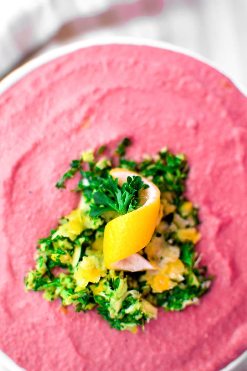 Pink Gremolata Hummus by Emily Kyle Nutrition