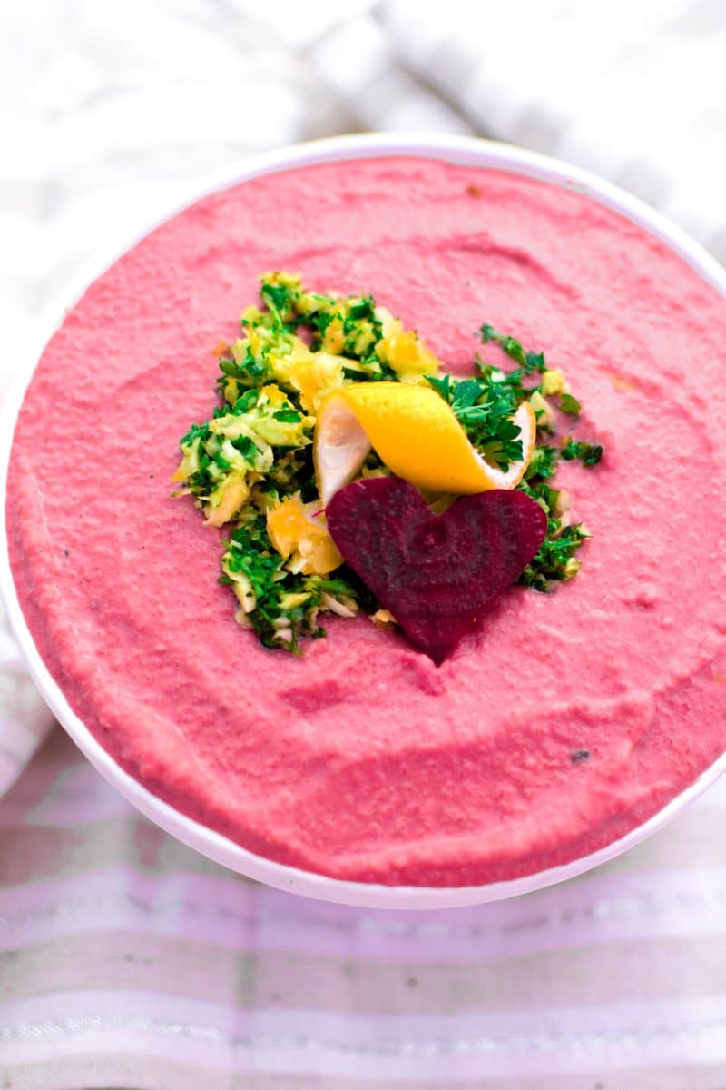 Pink Gremolata Hummus by Emily Kyle Nutrition