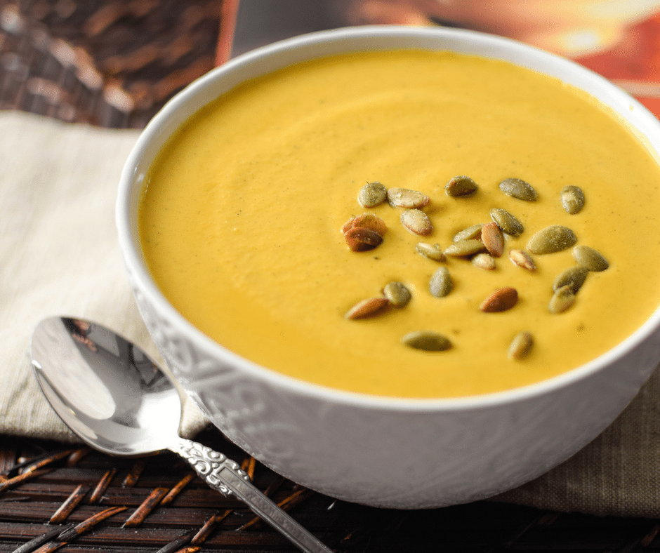 This smooth and creamy, vegan & gluten-free Turmeric & Coconut Roasted Butternut Squash Bisque is an antioxidant packed, anti-inflammatory one pot wonder the whole family will love