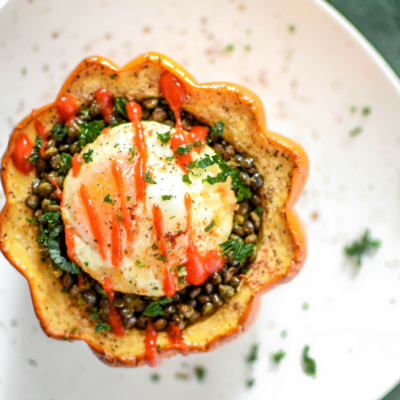 Enjoy this delicious Acorn Squash & Lentil Egg Bake - a nutrient packed, high protein, high fiber budget friendly recipe that costs just $1.71 per serving!
