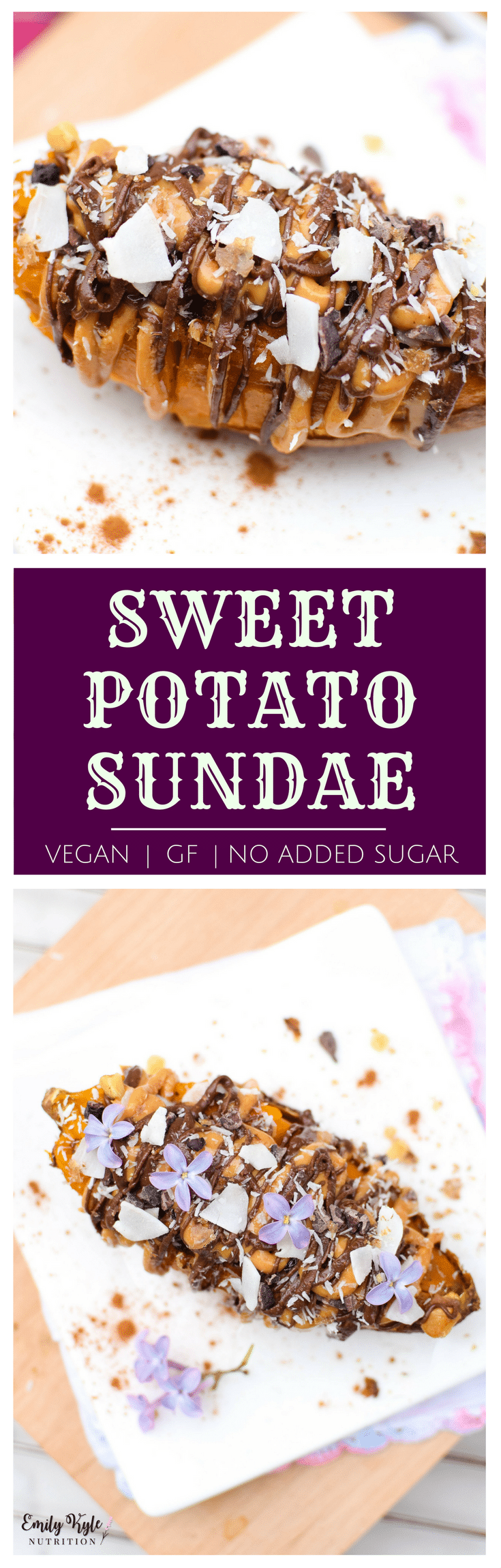 This Peanut Butter Stuffed Sweet Potato Sundae is a no-added sugar, naturally vegan & gluten free treat that will leave even the sweetest sweet tooth satisfied!