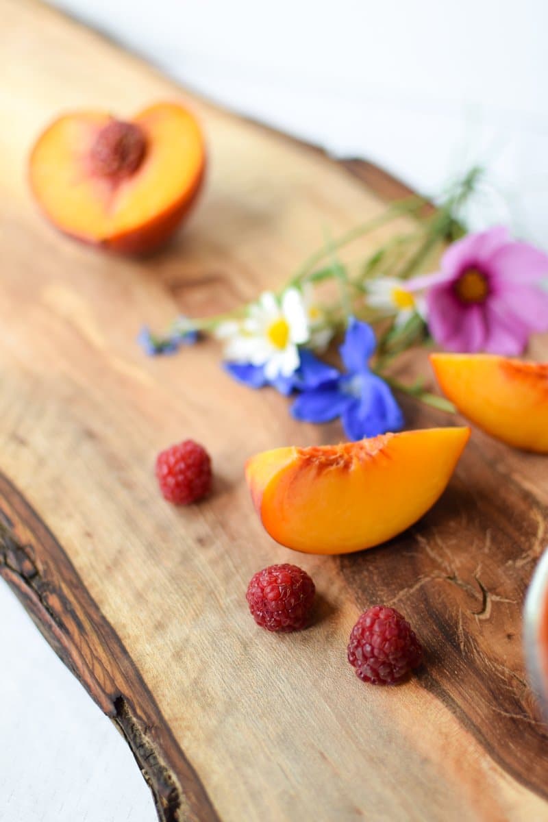 Raspberry Peach Summer Glow Smoothie by Emily Kyle Nutrition