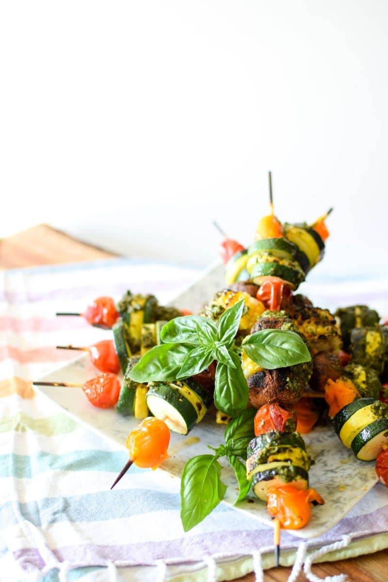 Garden Harvest Veggie Pesto Skewers by Emily Kyle Nutrition