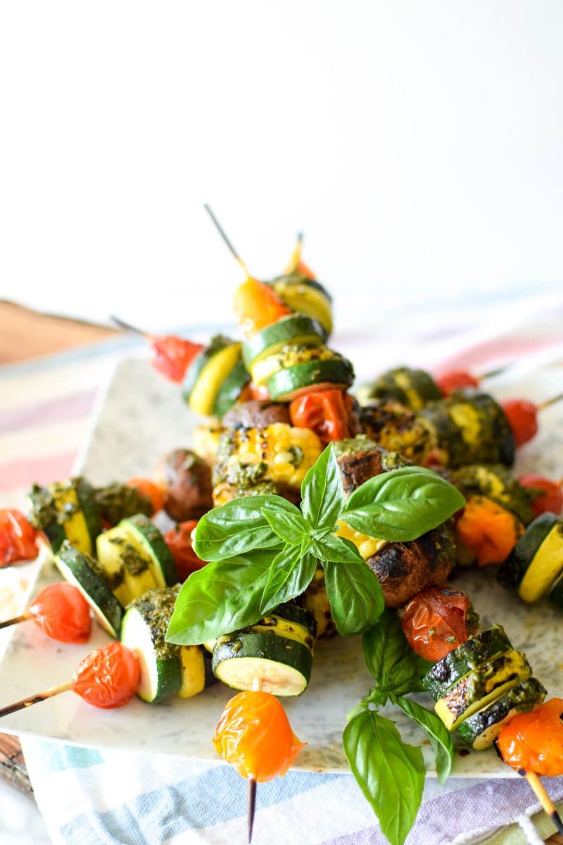 Garden Harvest Veggie Pesto Skewers by Emily Kyle Nutrition