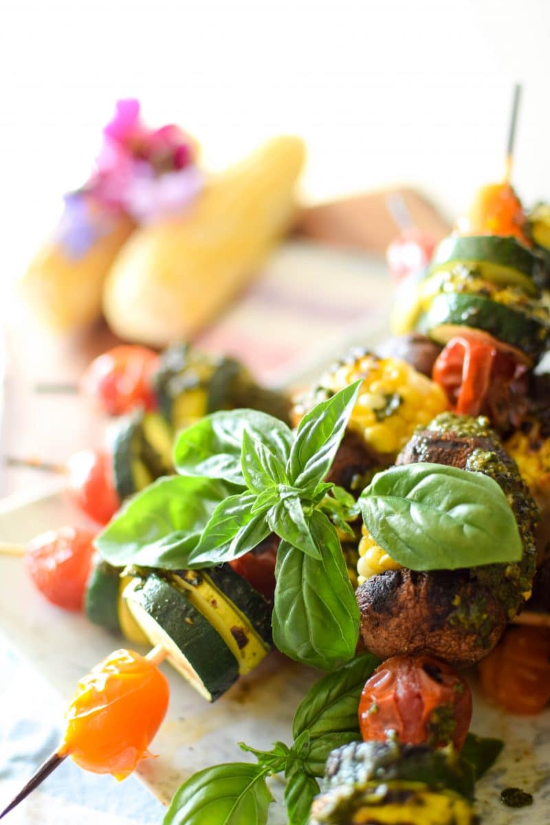 Garden Harvest Veggie Pesto Skewers by Emily Kyle Nutrition