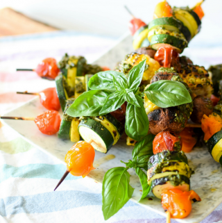 Garden Harvest Veggie Pesto Skewers by Emily Kyle Nutrition