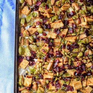 Sheet Pan Garlic Tofu and Brussels Sprouts from Emily Kyle Nutrition