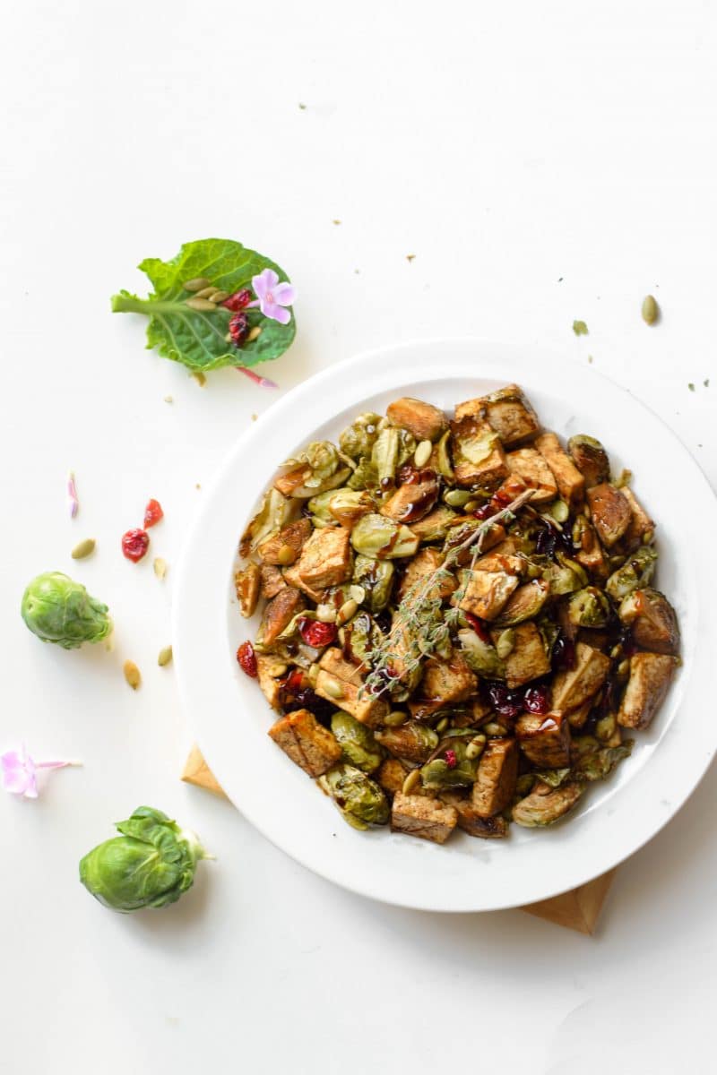 Sheet Pan Garlic Tofu and Brussels Sprouts from Emily Kyle Nutrition