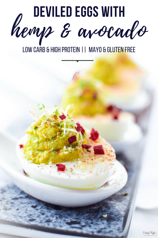 Hate mayo? Try a unique twist with these Hemp & Avocado Deviled Eggs that are a high protein snack inspired by the Generations of Love & Food Cookbook. #avocado #deviledeggs #highprotein #lowcarb
