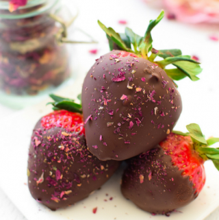 Edible Rose Petal Chocolate Covered Strawberries by Emily Kyle Nutrition
