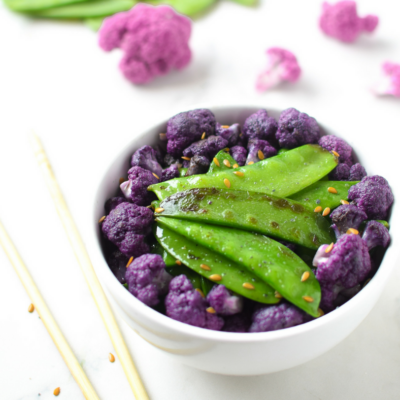 Sesame Snow Peas & Purple Cauliflower Emily Kyle Nutrition