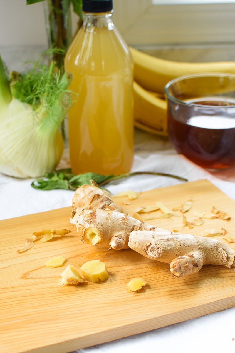 A picture of ginger, an ingredient that may help to ease a stomach ache. 