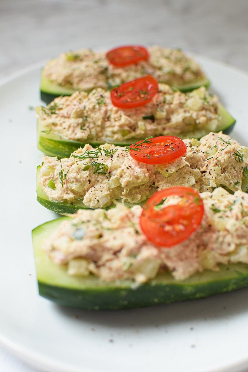 Quick & Easy Tuna Salad Cucumber Boats » Emily Kyle Nutrition