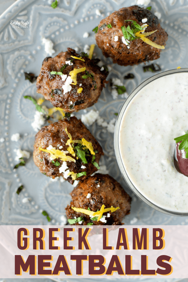 Made with the Mediterranean flavors of kalamata olives, fresh herbs, and nutritious lamb, these Greek Lamb Meatballs are the perfect dairy-free, gluten-free, high-protein snack, appetizer or main course. #Lamb #GlutenFree #DairyFree