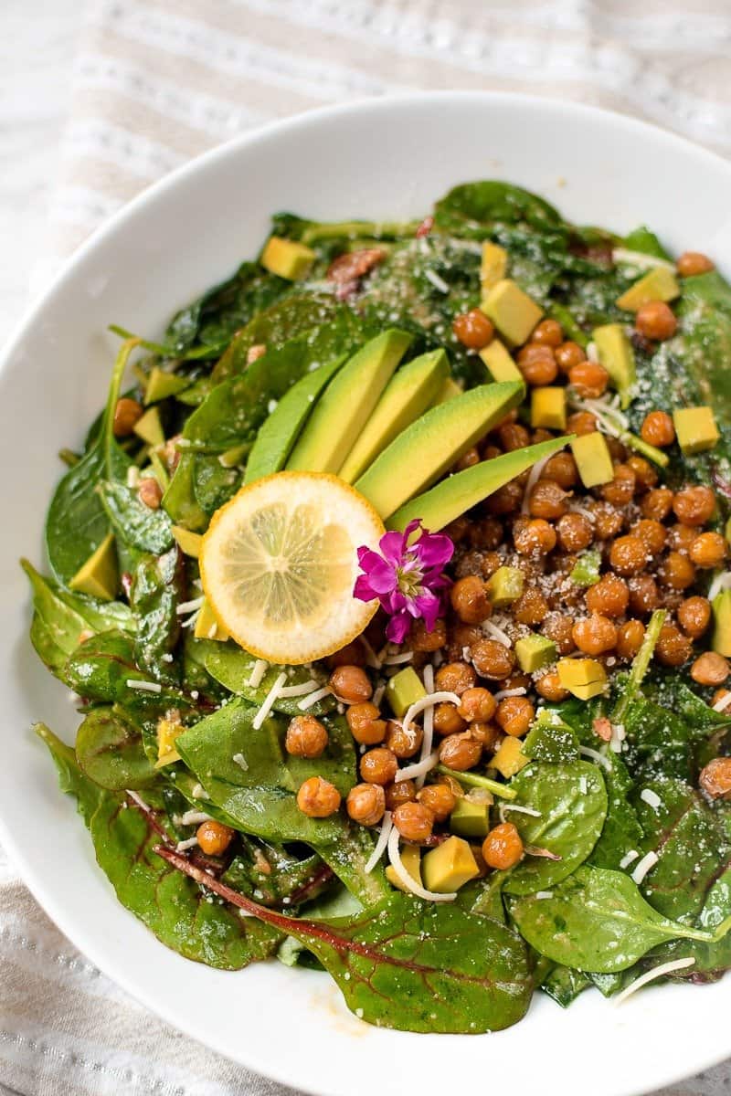 Chickpea Spinach Salad with Cannabis Lemon Vinaigrette