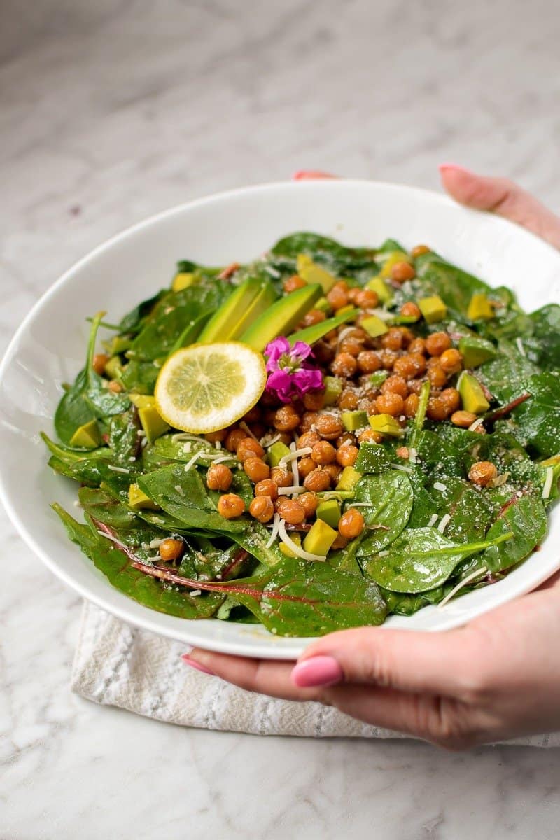 Chickpea Spinach Salad with Cannabis Lemon Vinaigrette