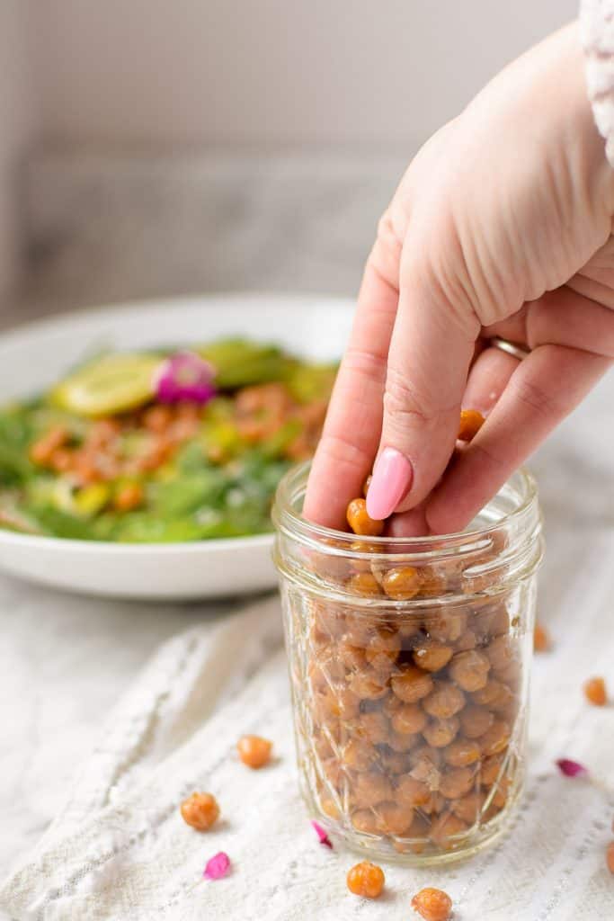 Lemony Kale, Spinach, and Avocado Salad with Salty Roasted Chickpeas by Emily Kyle Nutrition
