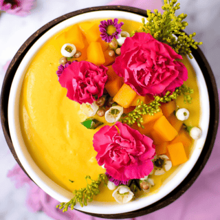 A picture of a cannabis mango smoothie bowl.