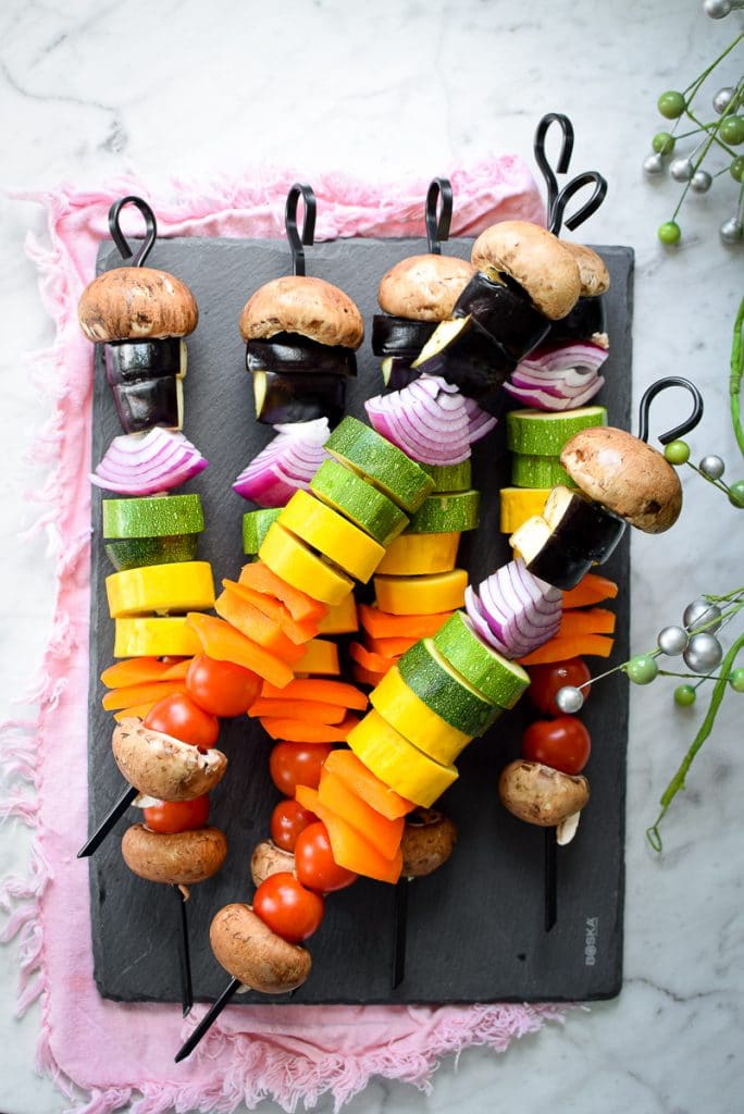 Rainbow Grilled Vegan Veggie Kebabs by Emily Kyle Nutrition