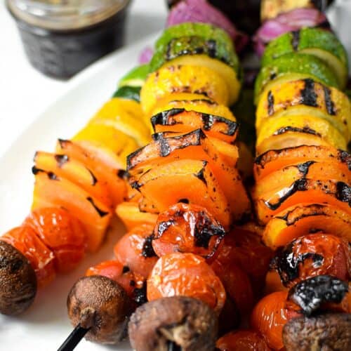 Rainbow Grilled Vegan Veggie Kebabs by Emily Kyle Nutrition