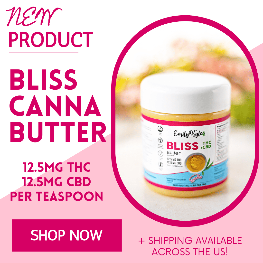A picture of Emily Kyles Bliss Cannabutter with text as a promo image.