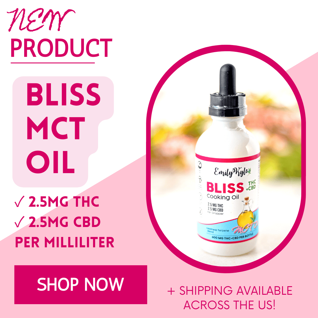 A picture of Emily Kyles Bliss MCT oil with text as a promo image.