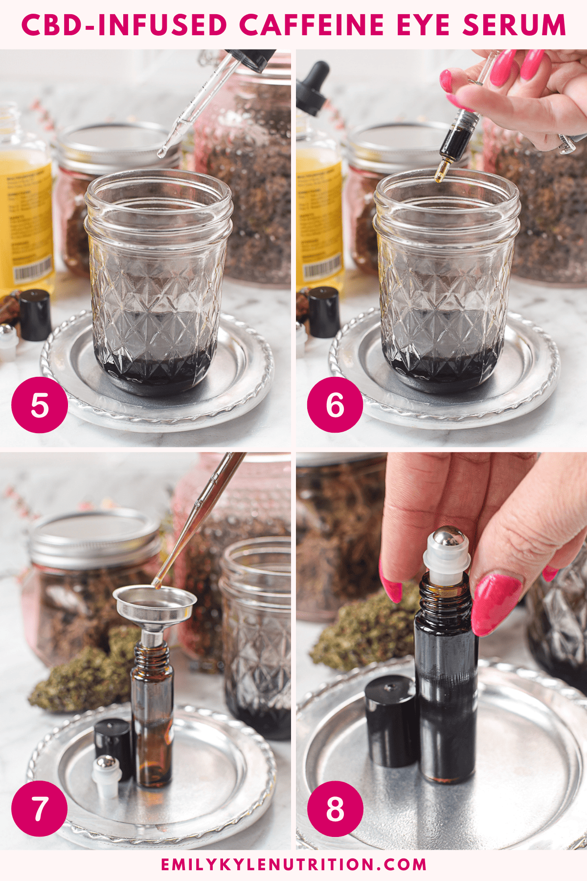 Brightening CBD caffeine eye serum for rejuvenation and hydration. Easy to make with natural ingredi.