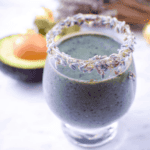 A picture of a blueberry lavender cannabis smoothie.