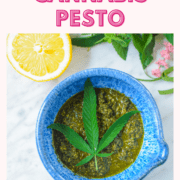 Picture of a bowl of cannabis pesto.