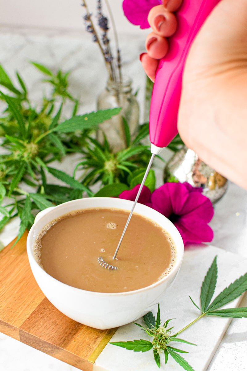 Mixing Cannabis Coffee with Milk Frother