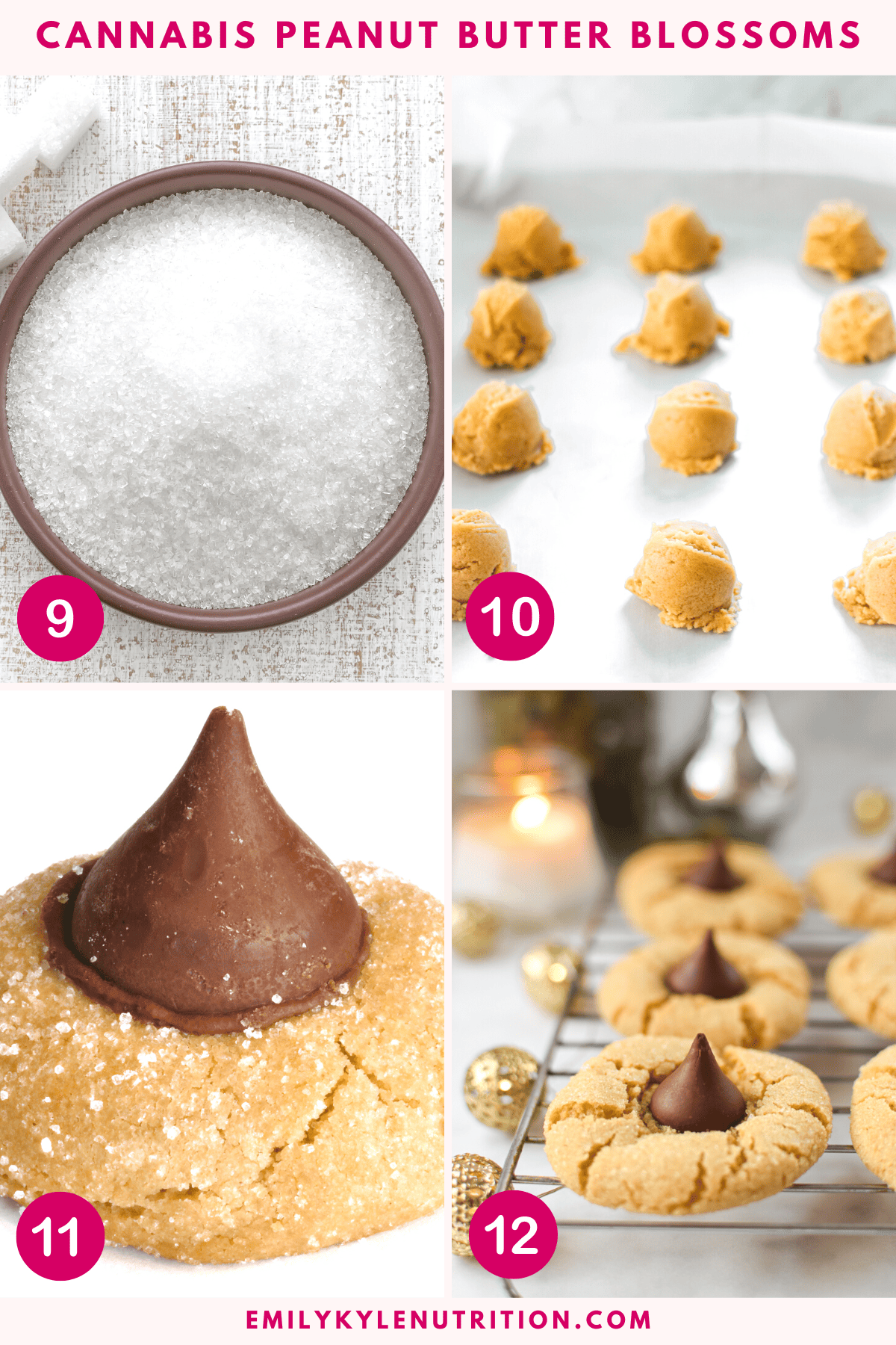 The last four steps for making cannabis peanut butter blossoms. 