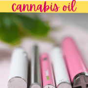 A picture of cannabis vape pens and text that says vaping cannabis oil & cartridges.