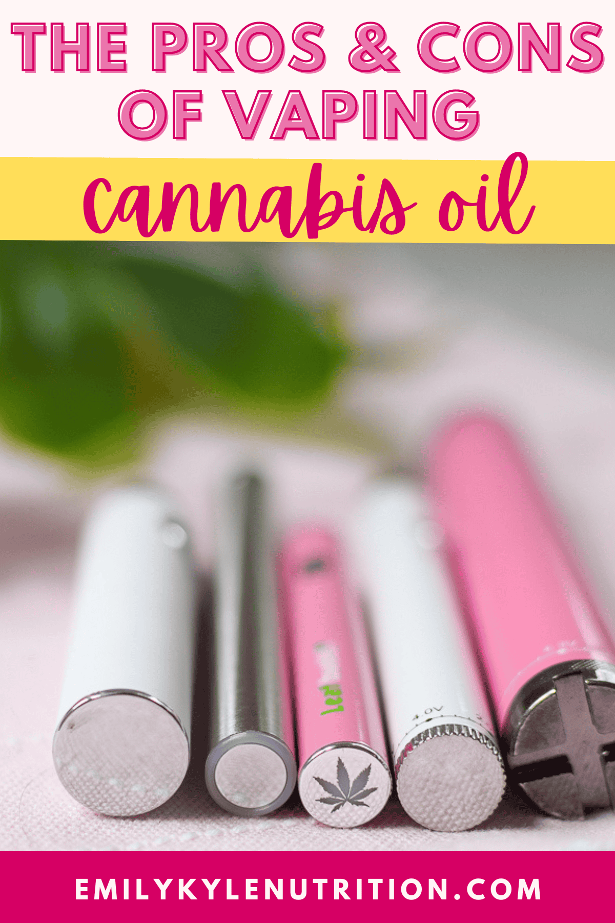 A picture of cannabis vape pens and text that says vaping cannabis oil & cartridges.