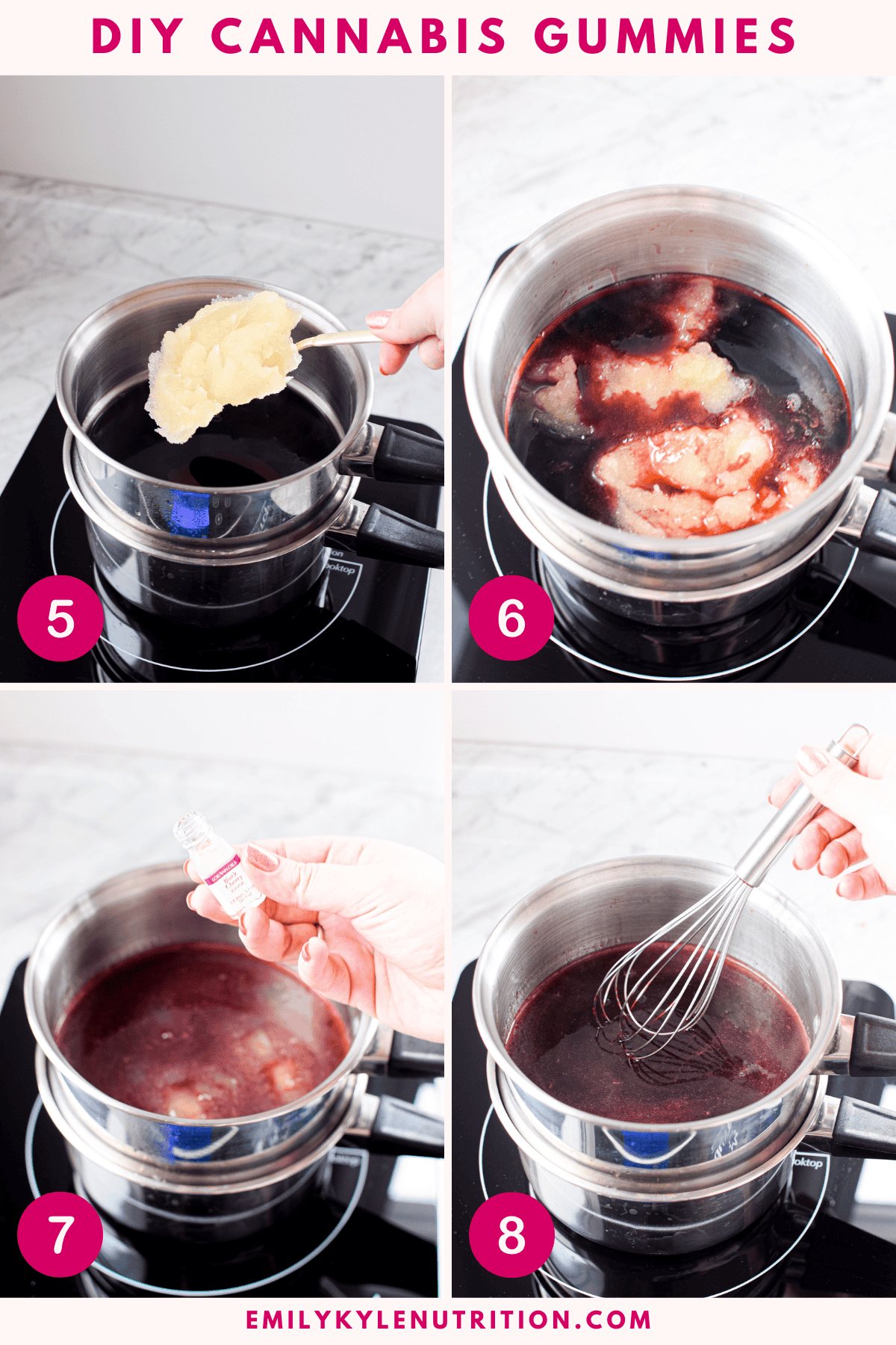 A four step image collage for how to make gummies.