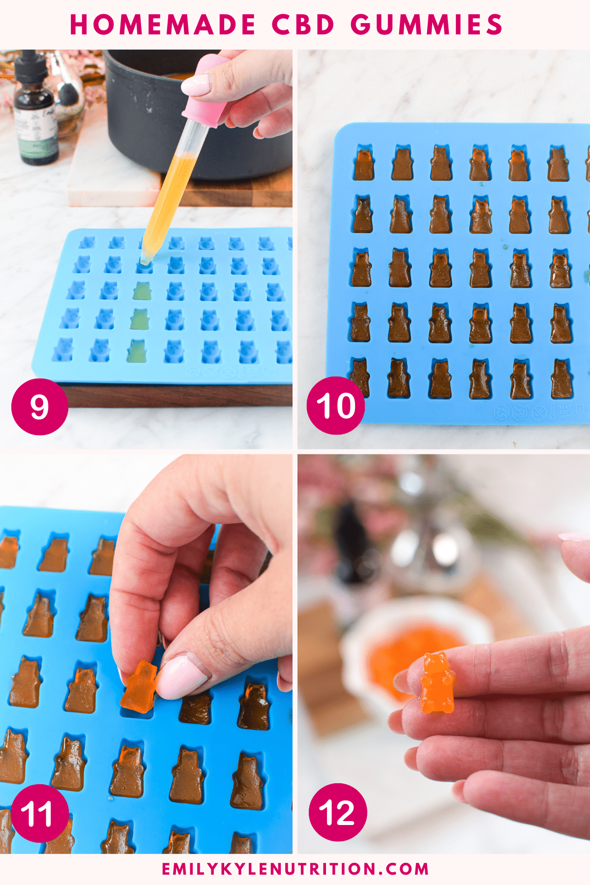 A four step image collage showing how to make CBD gummies. 