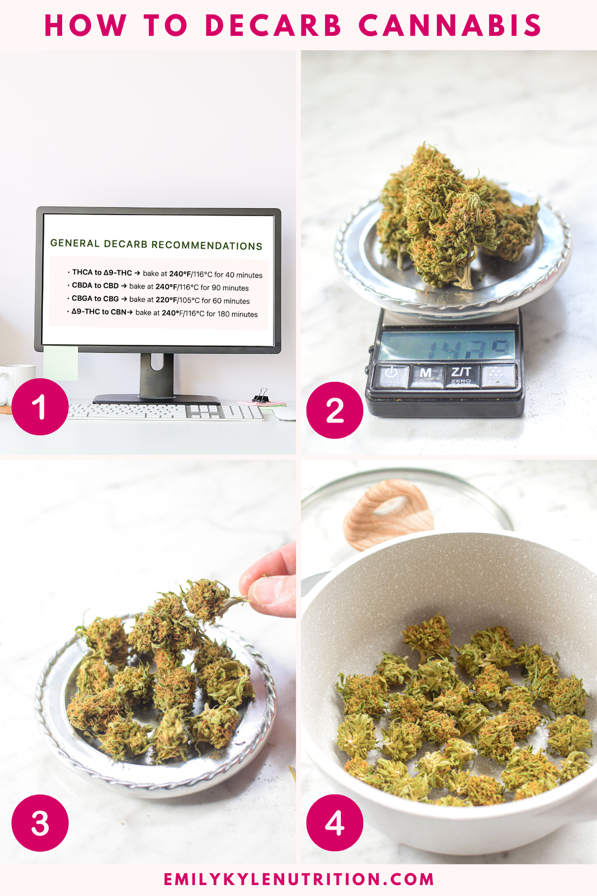 A collage of the first four steps needed to decarboxylation.