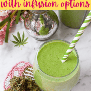 A picture of a cannabis smoothie with text that says how to make a healthy cannabis smoothie.