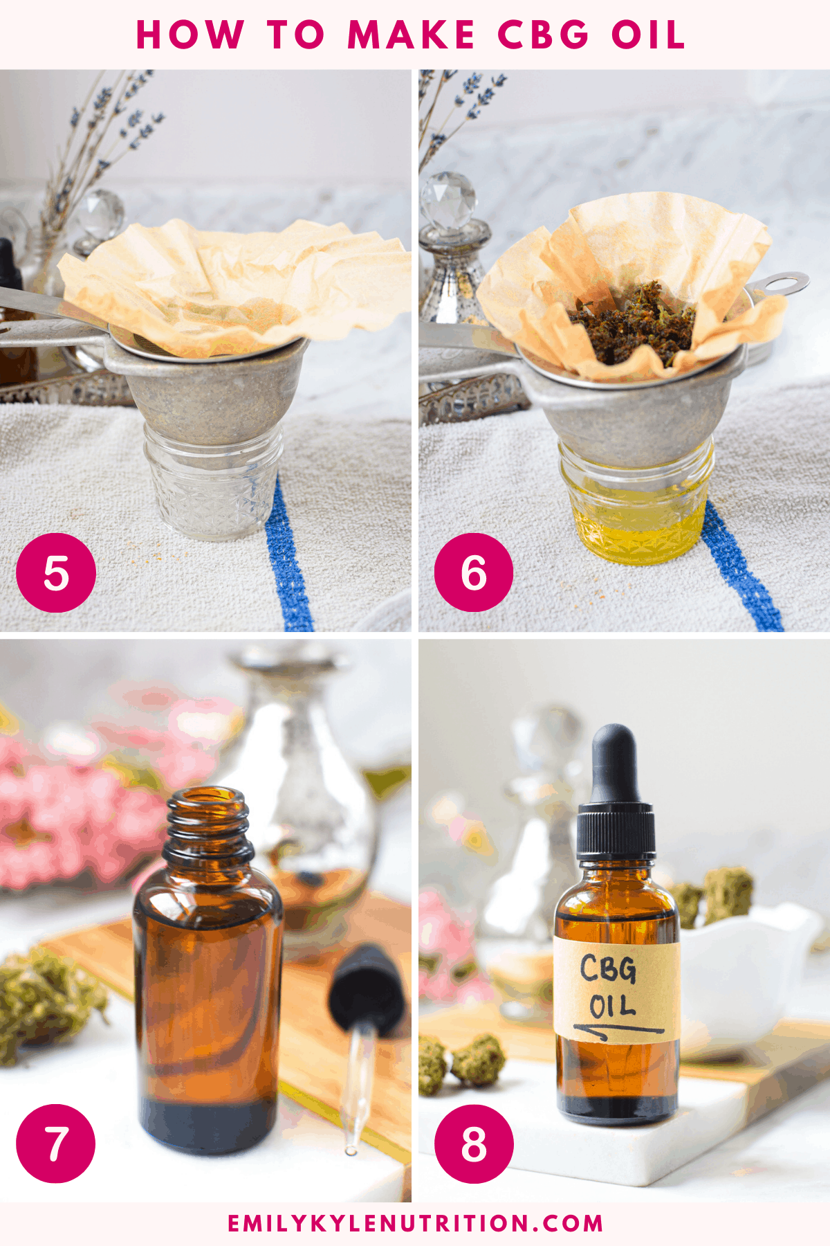 4 Step Collage Showing Image For How to Make CBG Oil