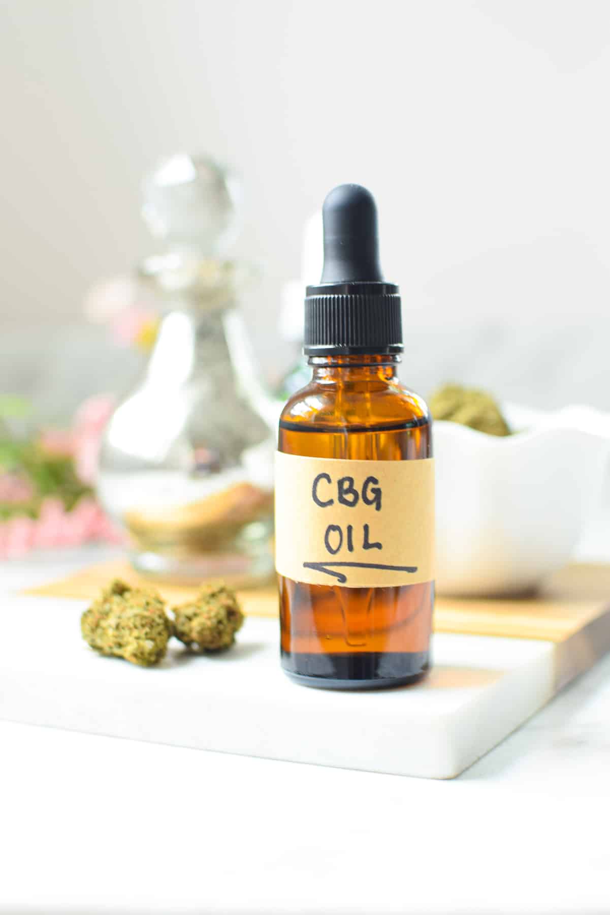 A finished bottle of homemade CBG oil