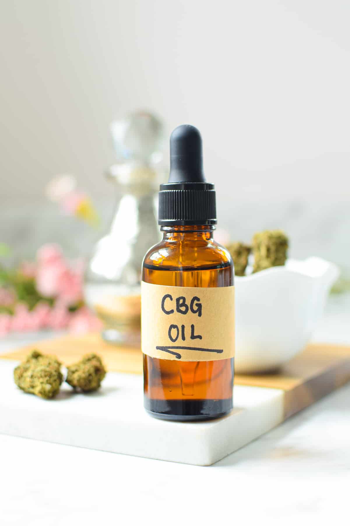 A finished bottle of homemade CBG oil