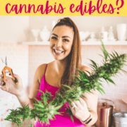 A graphic with a light pink background and in hot pink text it says Do You Want Chlorophyll In Your Cannabis Edibles? with a cannabis plant at the bottom