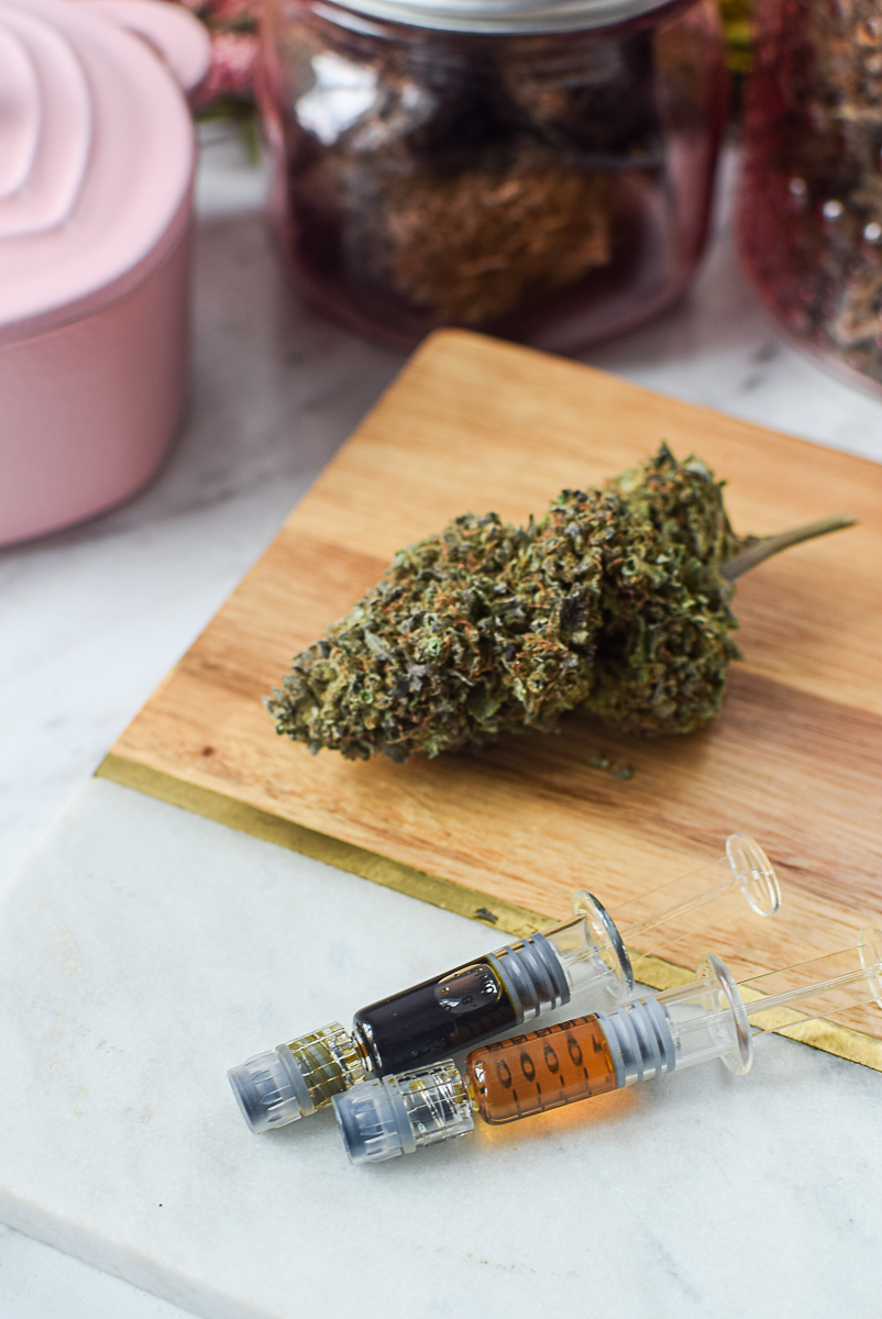 CBD oil and herbal ingredients for glowing face serum.