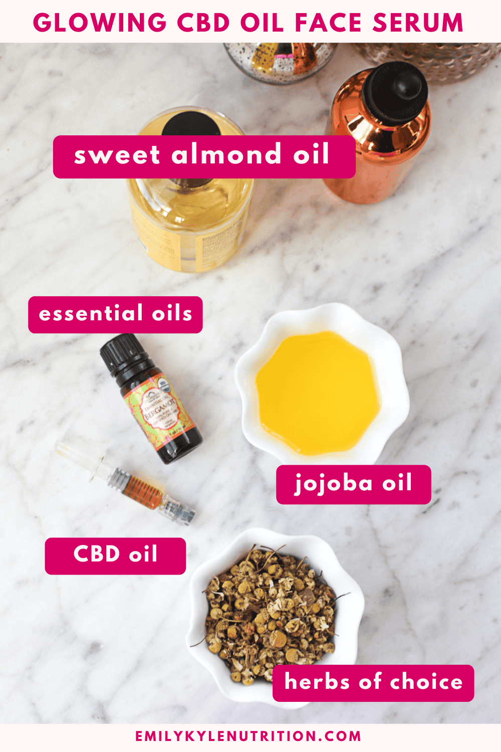 CBD face serum with essential oils and herbs of choice.