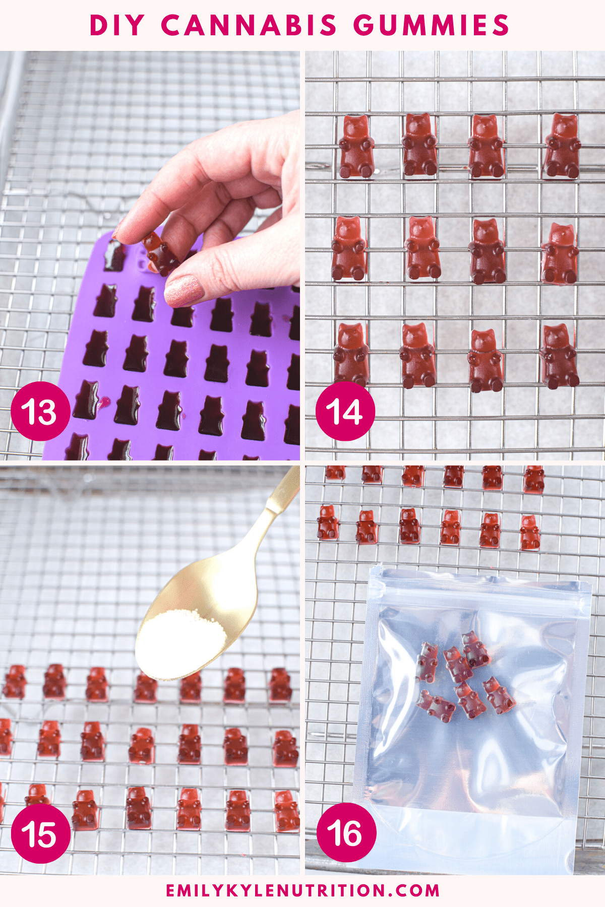 A four step image collage showing the next four steps needed to make cannabis gummies