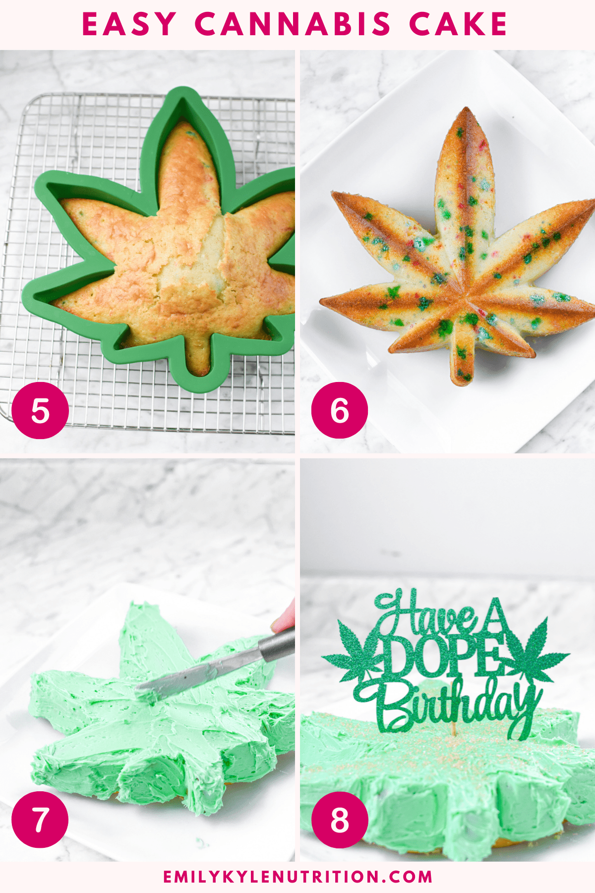 The last four steps needed to make a cannabis cake.